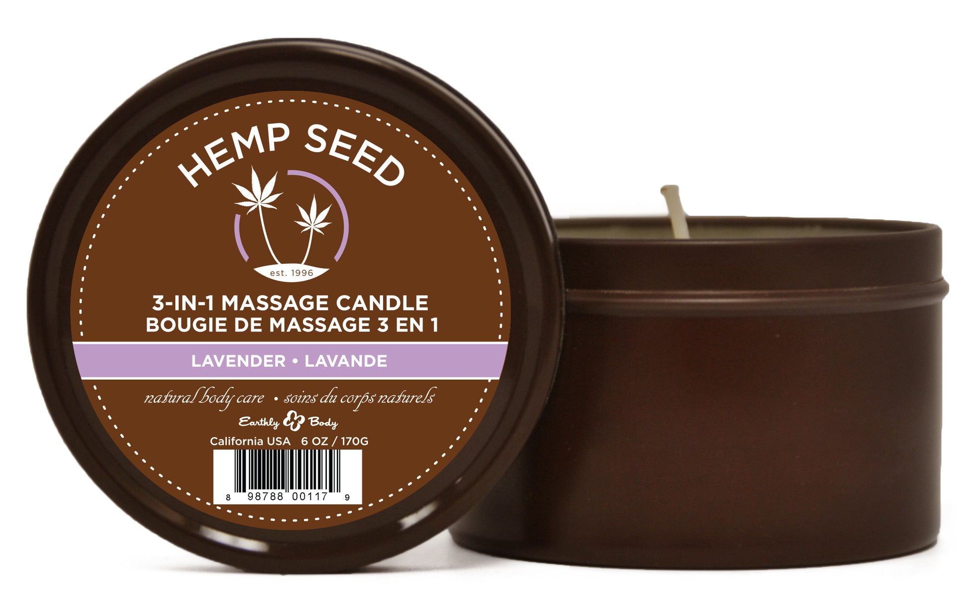 "Hemp Seed 3-in-1 Massage Candle - Lavender - 6 Oz. EB-HSC017"