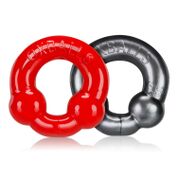 "Ultraballs 2-Piece Cockring Set - Steel & Red OX-3010-STR"