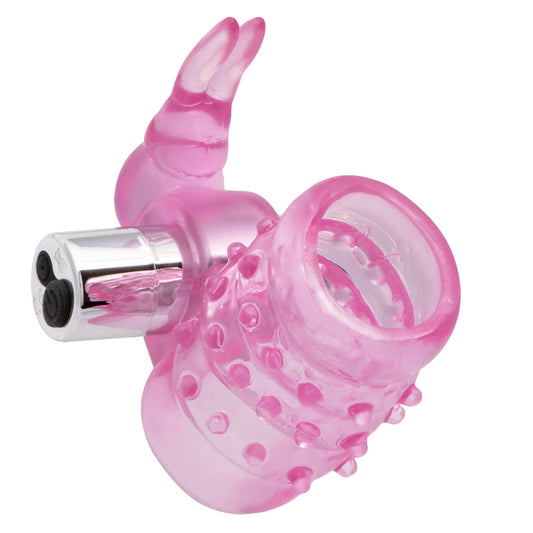 "Basic Essentials Stretchy Vibrating Bunny Enhancer - Pink Rechargeable SE1739042"