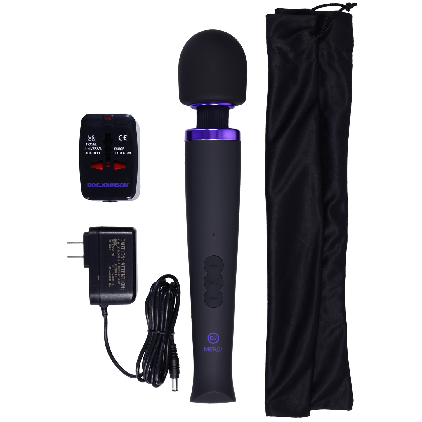 "Merci - Rechargeable Power Wand - Ultra - Powerful Silicone Wand Massager - Black DJ2400-11-BX"