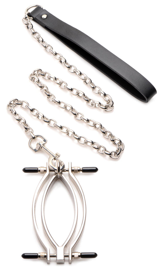 "Pussy Tugger Adjustable Pussy Clamp With Leash - Silver MS-AG931"