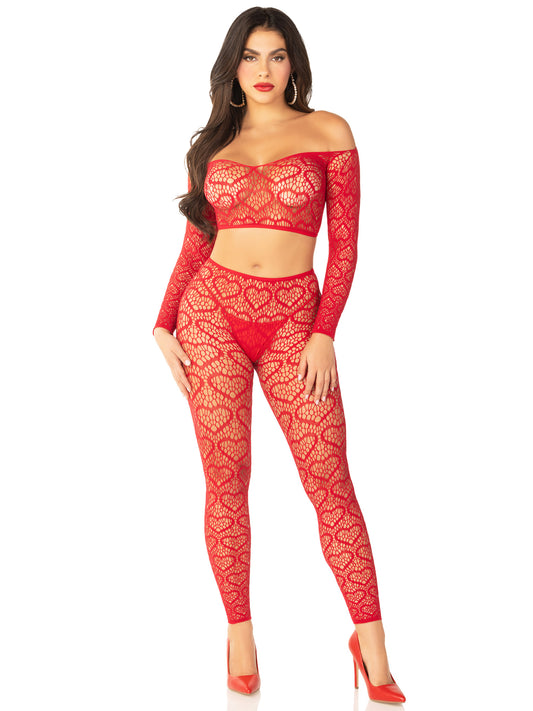 "Red 2pc Croptop and Footless Tights - Os Tights - Os LA-89337REDOS"