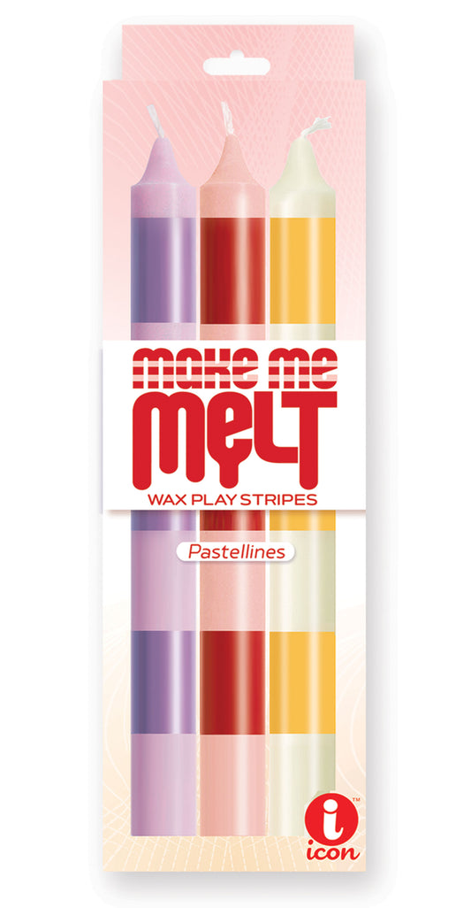 "The 9's Make Me Melt Sensual Warm Drip Candles 3pk Stripes Pastellines IC2328"