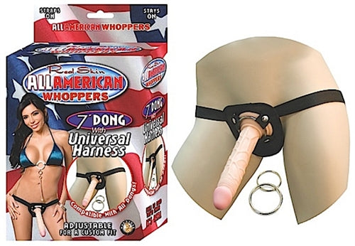 "All American Whoppers 7-Inch Dong With Universal With Universal Harness-Flesh NW2325-1"