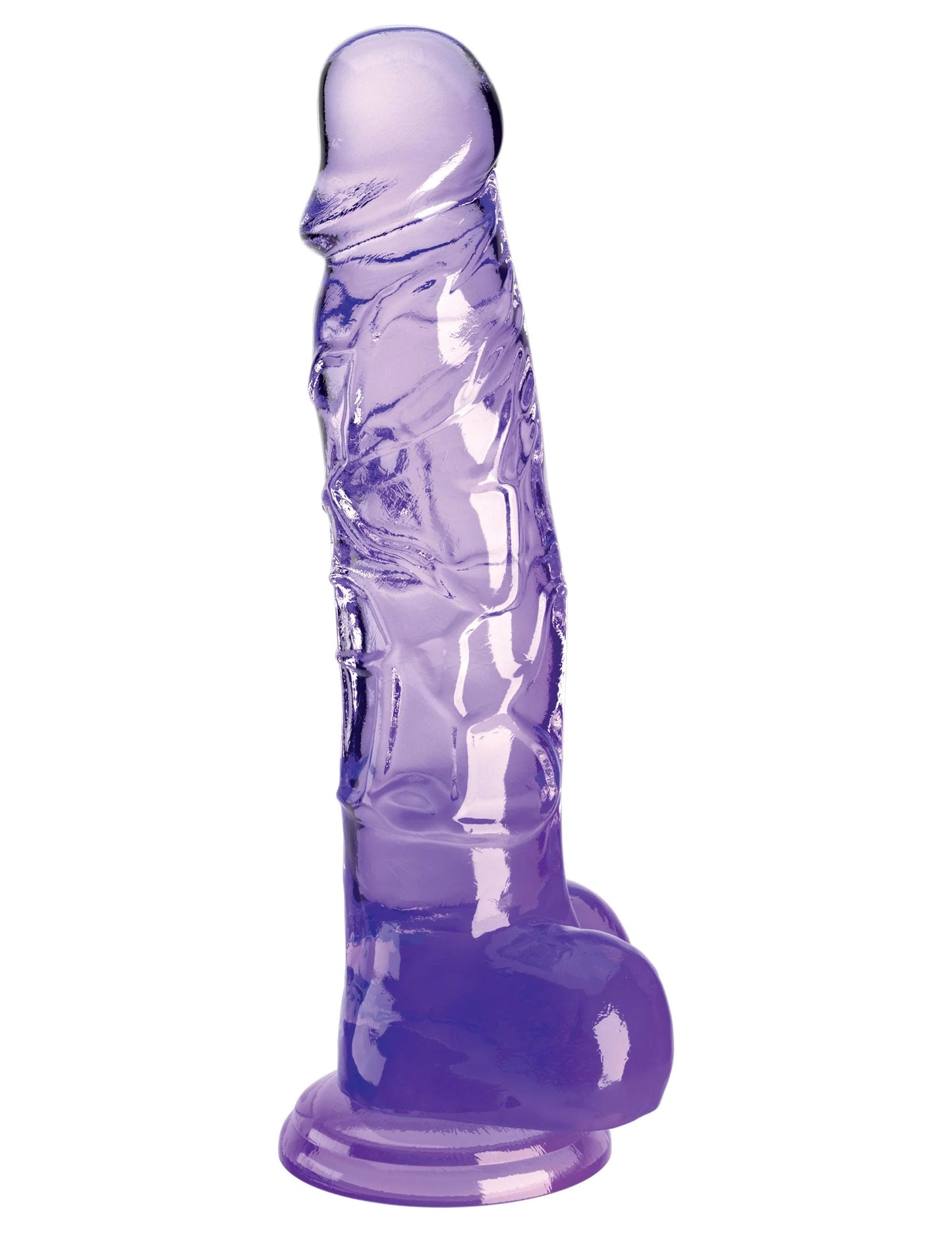 "King Cock Clear 8 Inch With Balls - Purple PD5756-12"