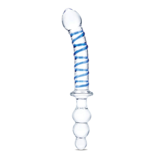 "10 Inch Twister Dual-Ended Dildo - Clear/blue GLAS-163"